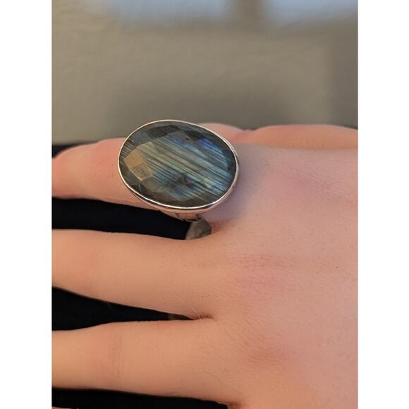 Stella & Dot Retired Odyssey Faceted Labradorite Sterling Adjustable Ring - Picture 1 of 8